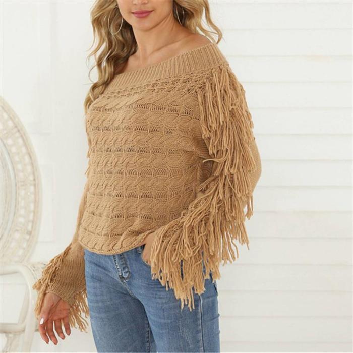 One-Neck Loose Sweater Tassel Women's Sweater