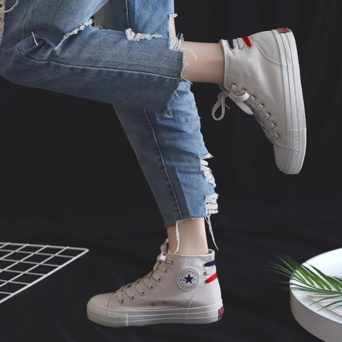 Vintage Women Solid Color High Canvas Sneakers