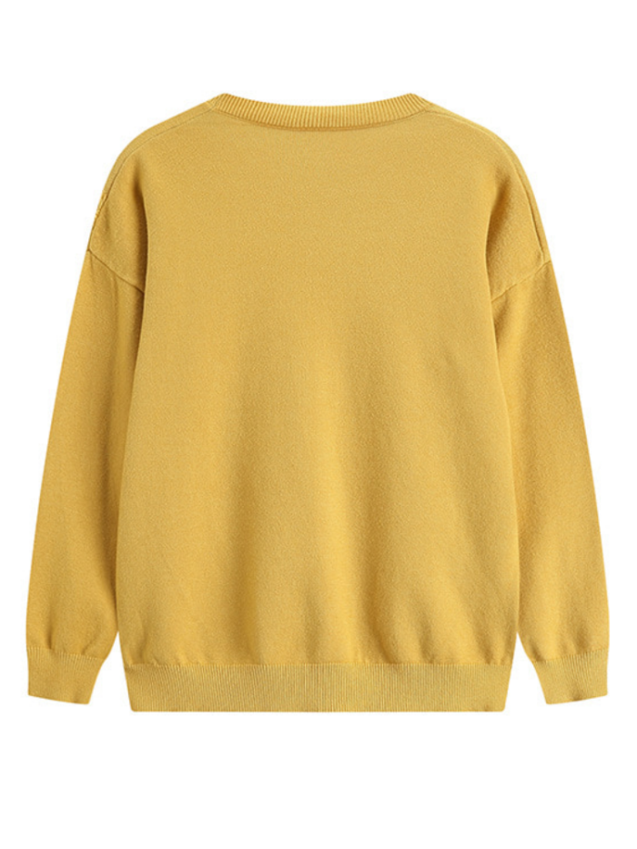 Handmade Frayed Round Neck Knitted Solid Long Sleeve Sweaters