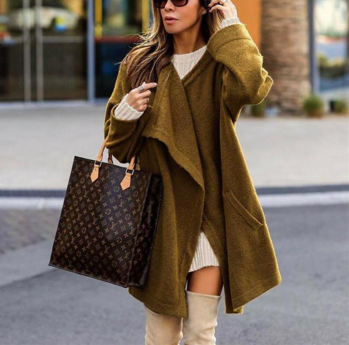 Fashion Temperament Pure Color Long-Sleeved Sweater