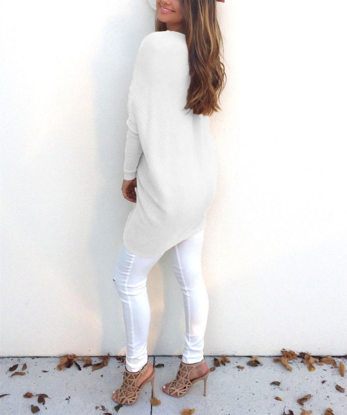 Loose Casual Pure Color Long-Sleeved Sweater