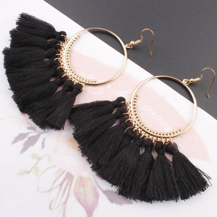 Bohemia Style Colorful Thread Tassel Pendants Big Round Hoop Earring