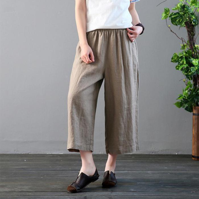 Leisure Pure Color Retro Loose Wide Leg Trousers