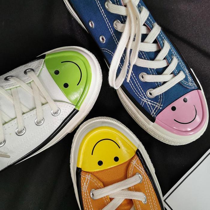 Women's Fashion Casual Cartoon Smiley Solid Color Canvas Sneakers
