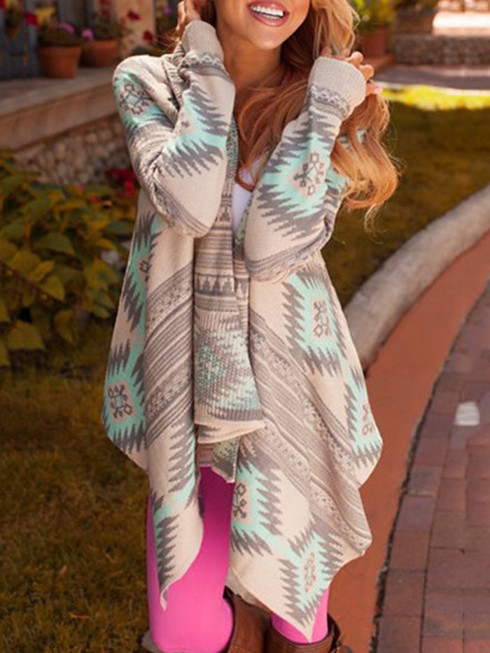 Jacquard Casual Long Sleeve Cardigan