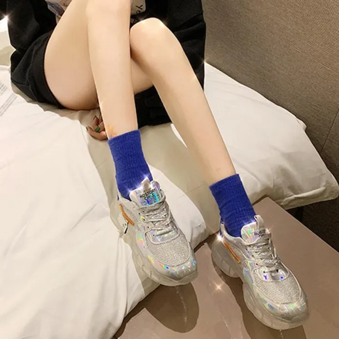 Sportive Contrast Color Transparent Sole Platform Shoes Sneakers