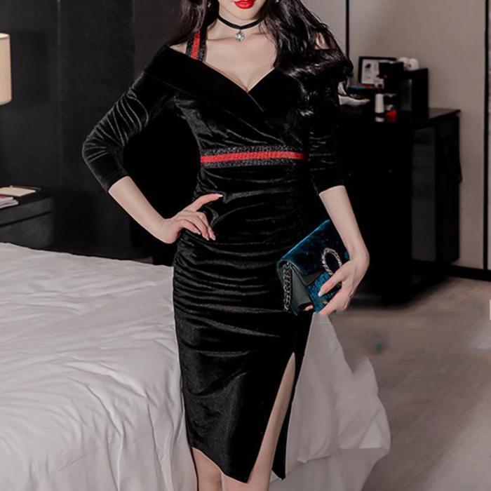 Sexy Off-Shoulder Slim Pure Colour Bodycon Dresses