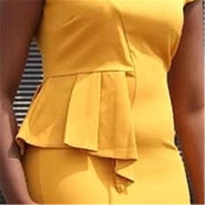 Flounce Collar Short Sleeve Slim Bodycon Dress