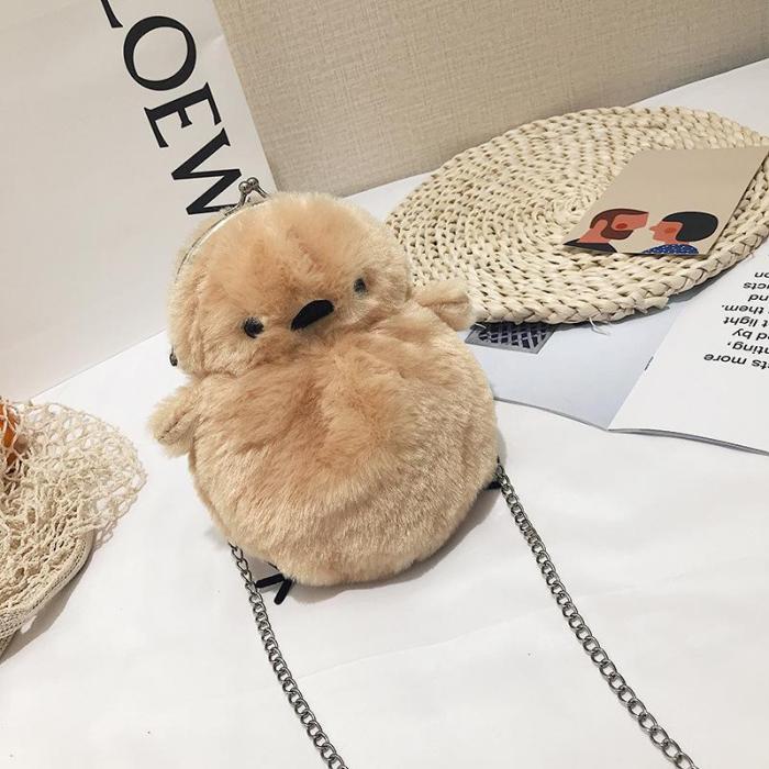 Cute Cartoon Small Yellow Chicken Bag New Plush Female Bag Chain Shoulder Bag Fashion Folder Bag