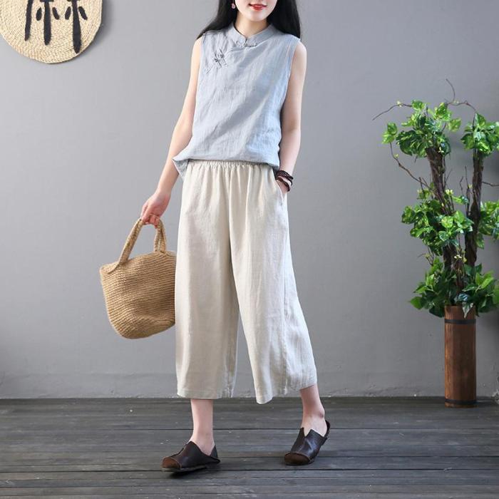 Leisure Pure Color Retro Loose Wide Leg Trousers