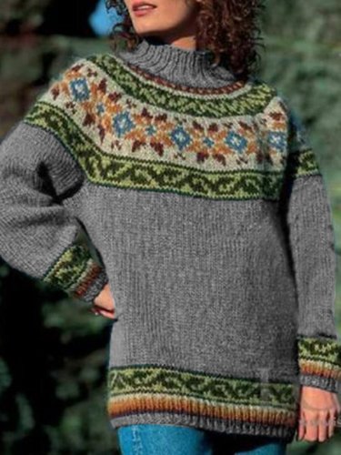 Cotton Long Sleeve Geometric Sweater
