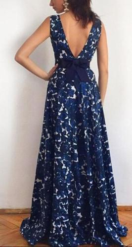 Print Halter Evening Dress With Belt