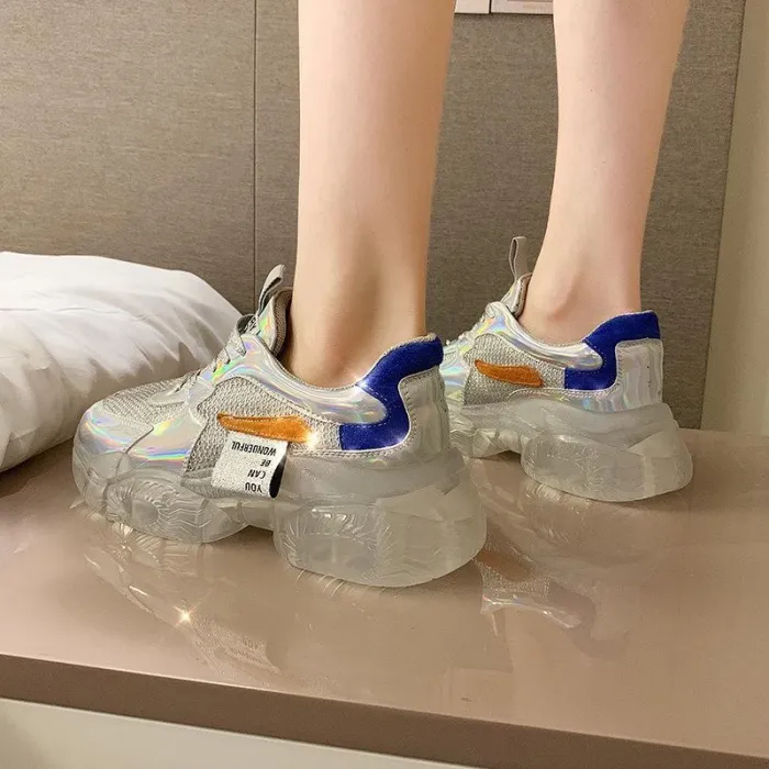 Sportive Contrast Color Transparent Sole Platform Shoes Sneakers