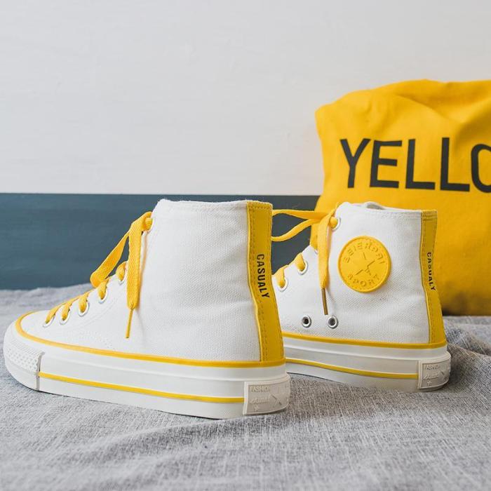 Women's Fashion Casual Solid Color High Canvas Sneakers