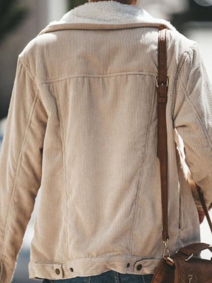 Fold Over Collar  Zipper  Plain Jackets