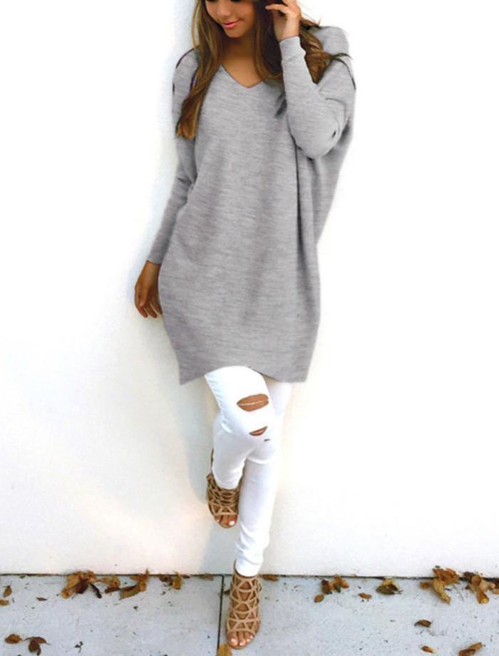 Loose Casual Pure Color Long-Sleeved Sweater