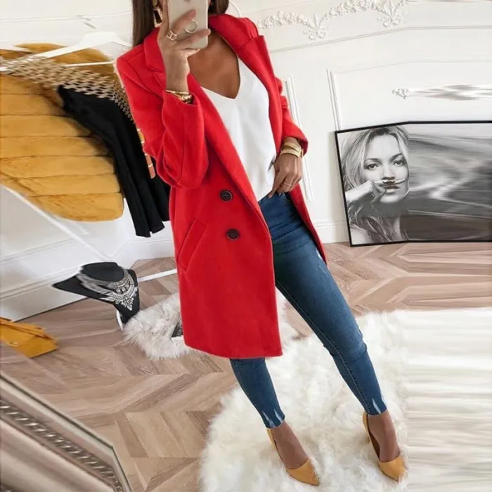 Lapel Long Sleeve Plain Button Pocket Casual Coats