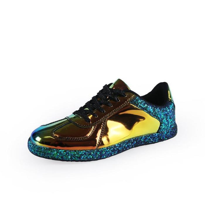 Euramerican Style Lace-Up Low-Top Metal Sneakers