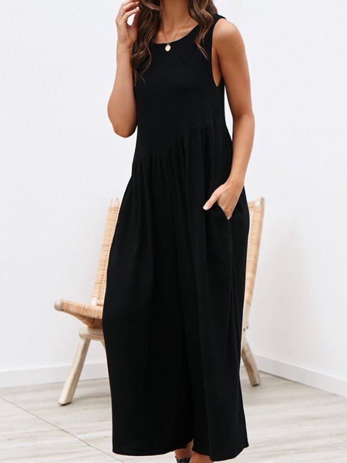 Fashion Pure Colour Sleeveless Vest Jumpsuits