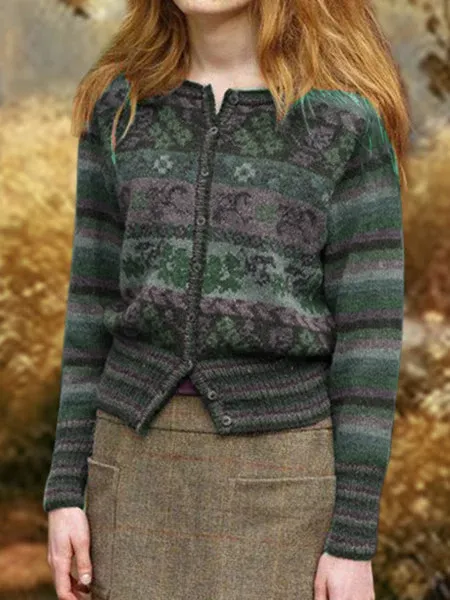 Vintage Long Sleeve Buttoned Floral Women's Cardigan