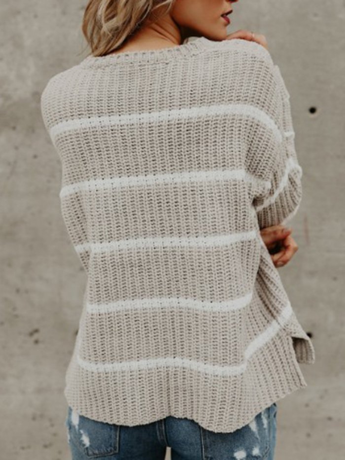 Stripe Knitted Striped Long Sleeve Crew Neck Sweaters