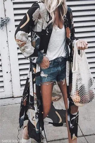 Long-Sleeved Printed Chiffon Blouse