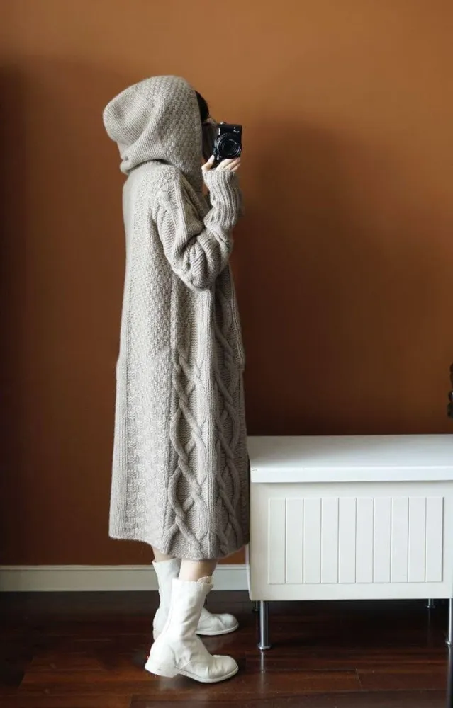 Fashion Winter Plain Thicken Sweater Loose Long Coat