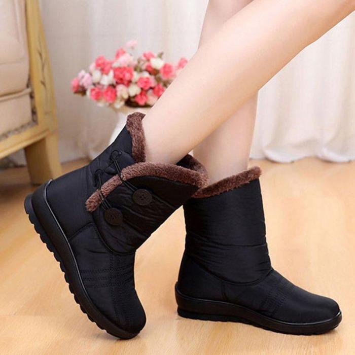 Women Snow Mid Calf Booties Casual Button Comfort Warm Shoes