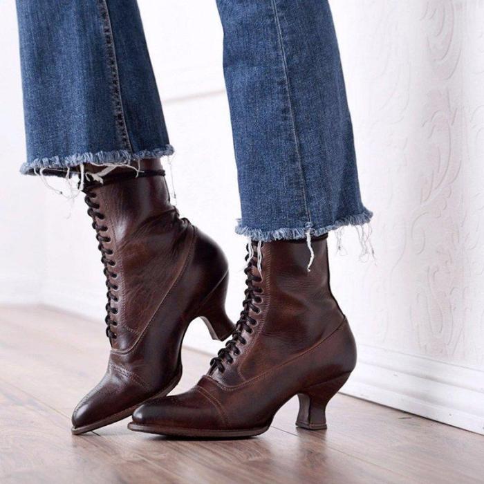 Stiletto Heel Spring/fall Lace-Up Boots