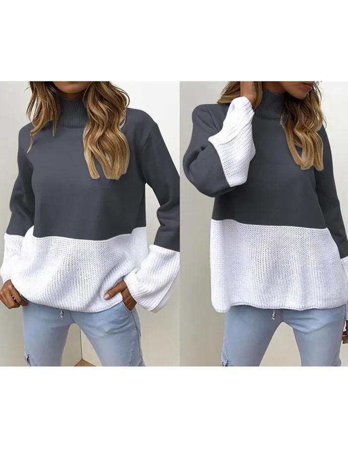 Red Solid Elegant Color-block Knitted Sweater