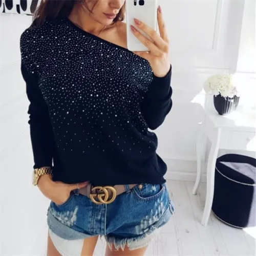 Fashion round collar set auger long-sleeved sweater