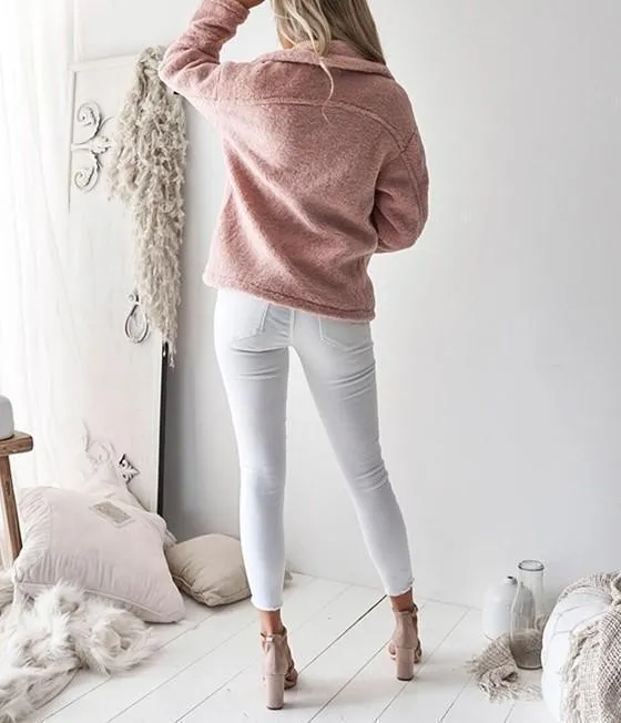 Fashion Zipper Pocket   Lapel Cardigan Long Sleeve Jacket Coat