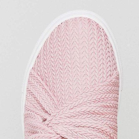 Women Knitted Twist Pink Slip On Sneakers