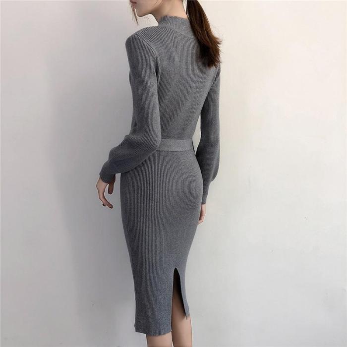 Casual Sexy Pure Color   Knitted Sweater Maxi Dresses