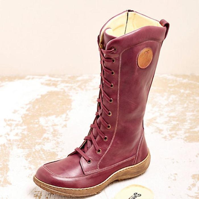 Women's casual lace-up zipper boots