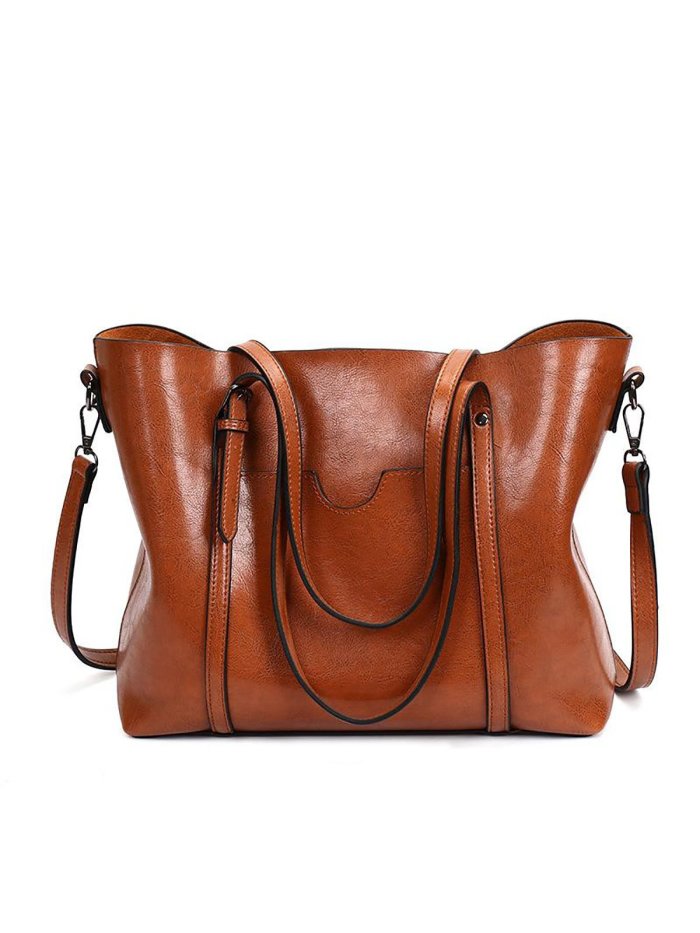 Women Oil Leather Tote Casual Front Pockets Crossbody Bags Handbags