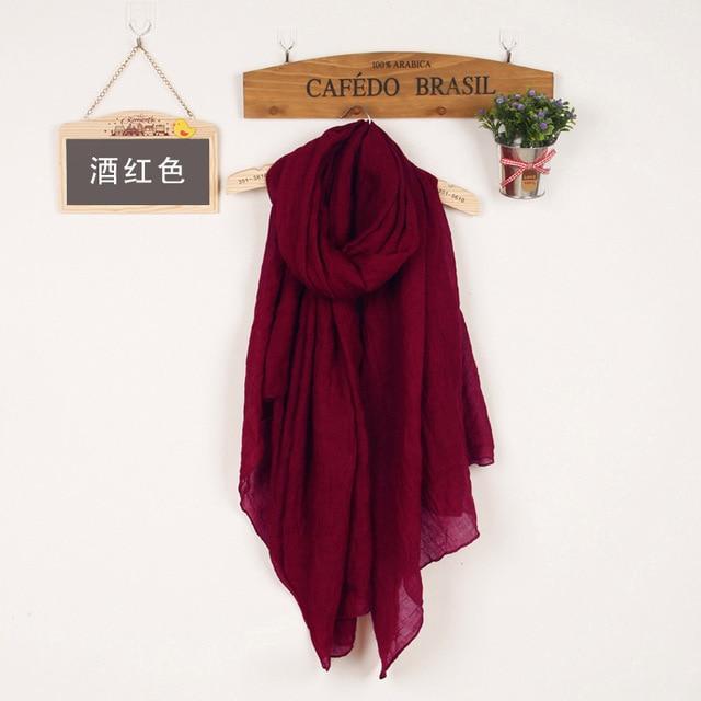 Women Soft light Warm Linen Cotton Wine Red Scarfs