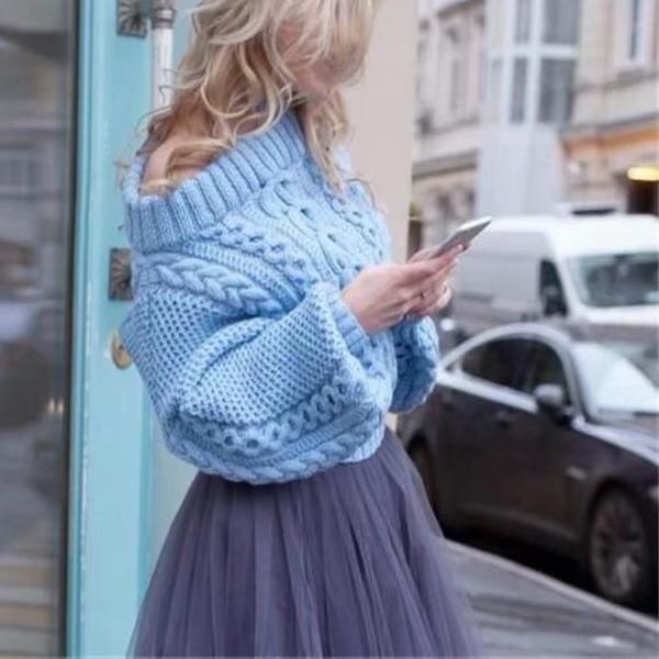 Sexy one word led off-the-shoulder solid color sweater