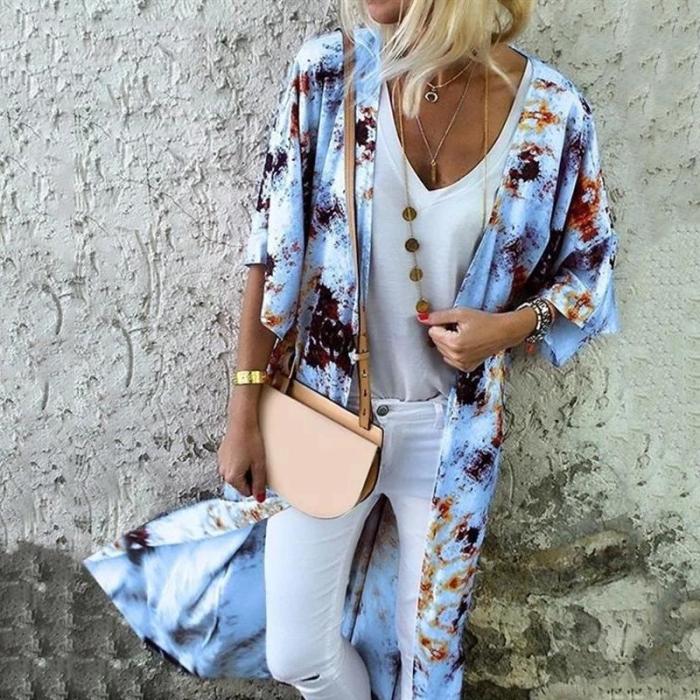 Fashion Abstract Style Print Long Sleeve Cardigan