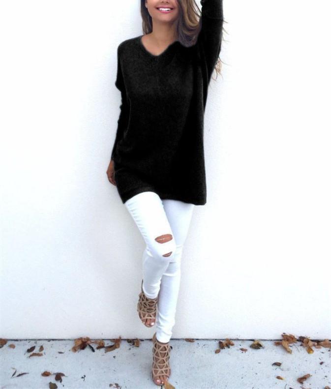 Loose Casual Pure Color Long-Sleeved Sweater