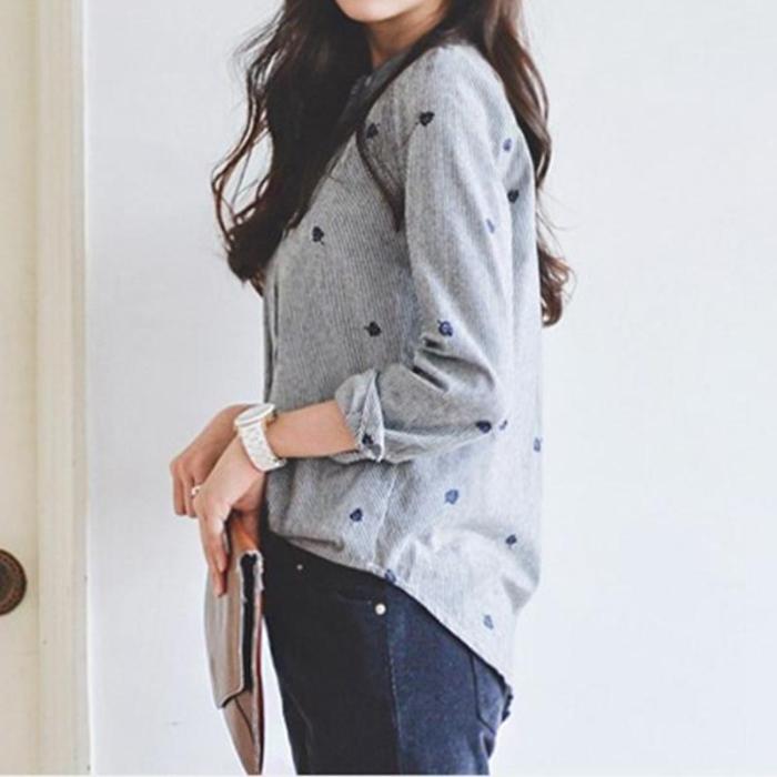Embroidery Long Sleeve Blouses Casual Blouse