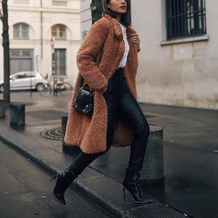 Fashion Lapel Pocket Long Sleeve Polar Fleece Coats