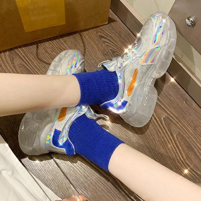 Sportive Contrast Color Transparent Sole Platform Shoes Sneakers