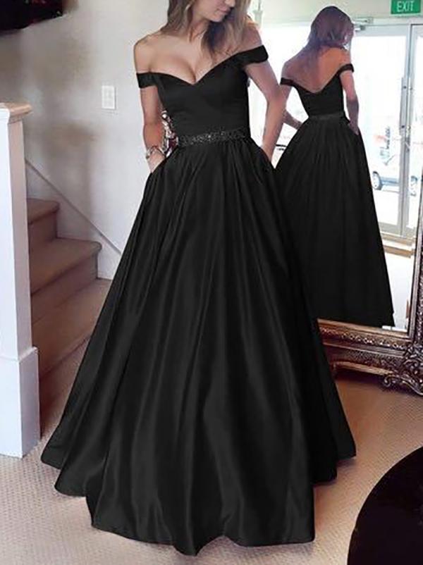 Fashion Off-Shoulder Pure Colour Evening Dress