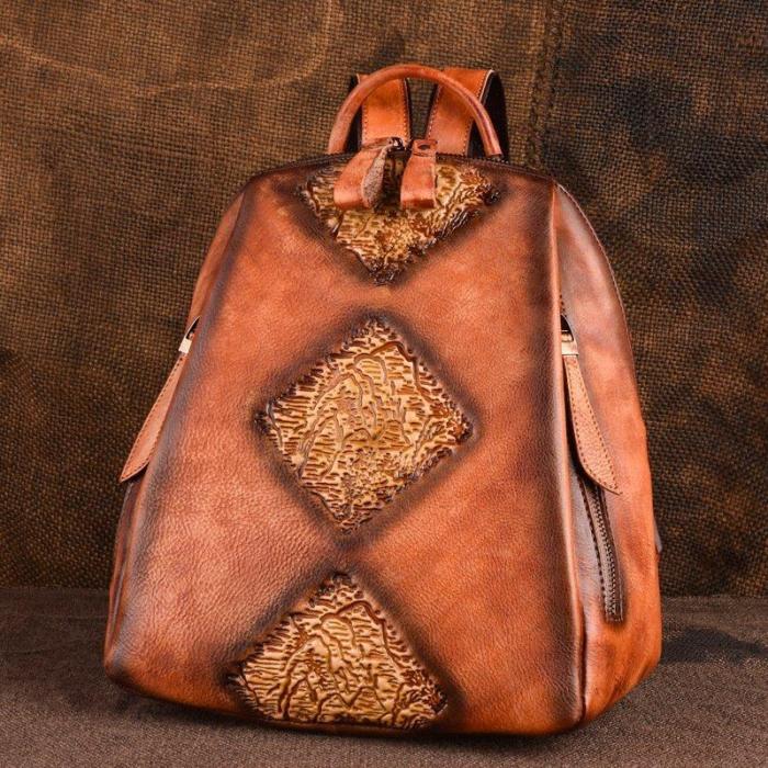 Leather vintage ethnic backpack