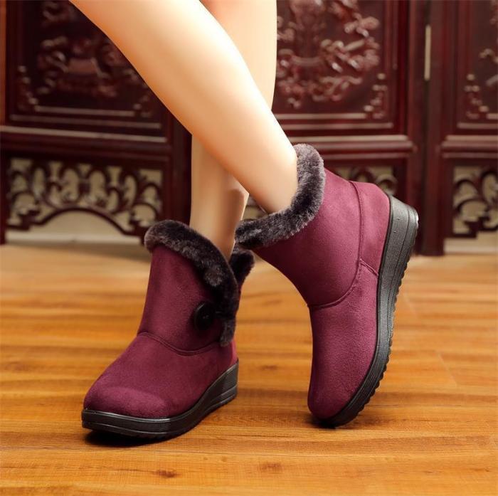Women Snow Mid Calf Booties Casual Button Comfort Warm Shoes