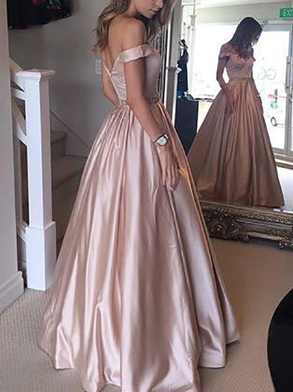 Fashion Off-Shoulder Pure Colour Evening Dress