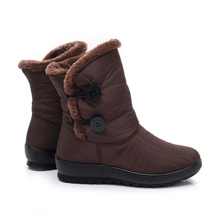 Women Snow Mid Calf Booties Casual Button Comfort Warm Shoes