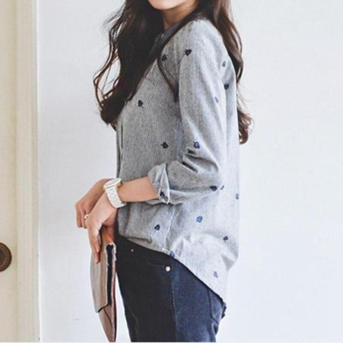 Embroidery Long Sleeve Blouses Casual Blouse