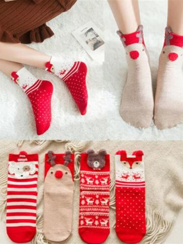 Christmas Socks Puppy Elk Fox Bear Santa Claus Gift Cotton Cartoon Keep Warm lady Socks